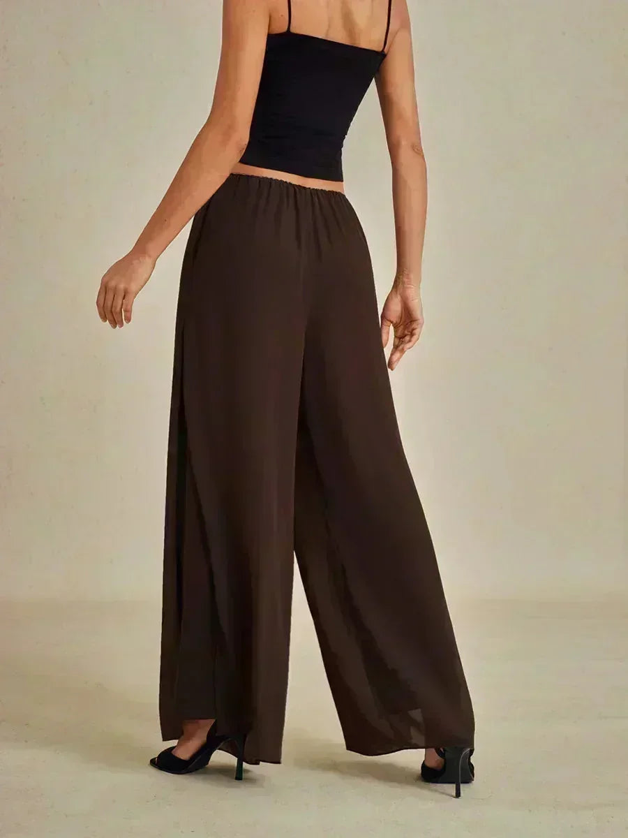 Pantaloni a Gamba Dritta con Sovrapposizione in Chiffon