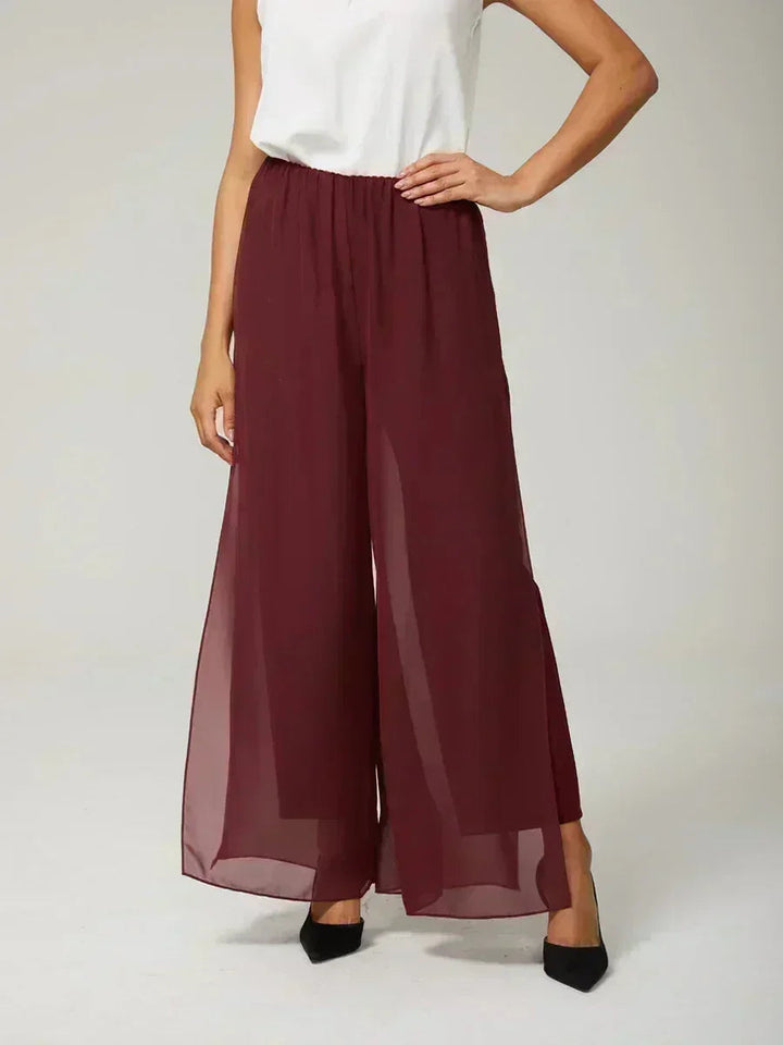 Pantaloni a Gamba Dritta con Sovrapposizione in Chiffon