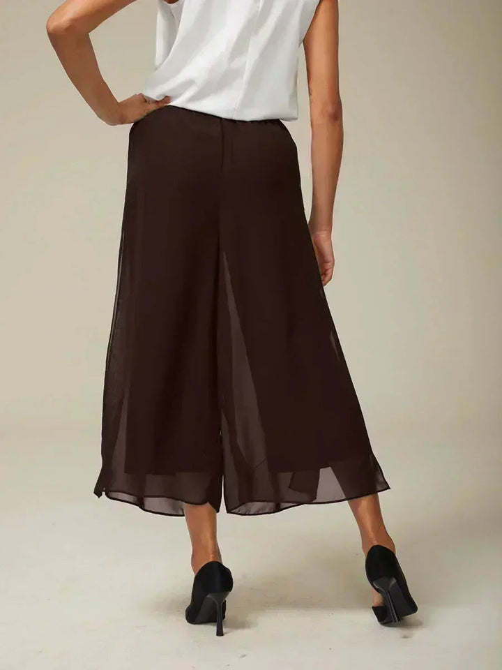 Pantaloni a gamba dritta cropped con sovrapposizione di chiffon