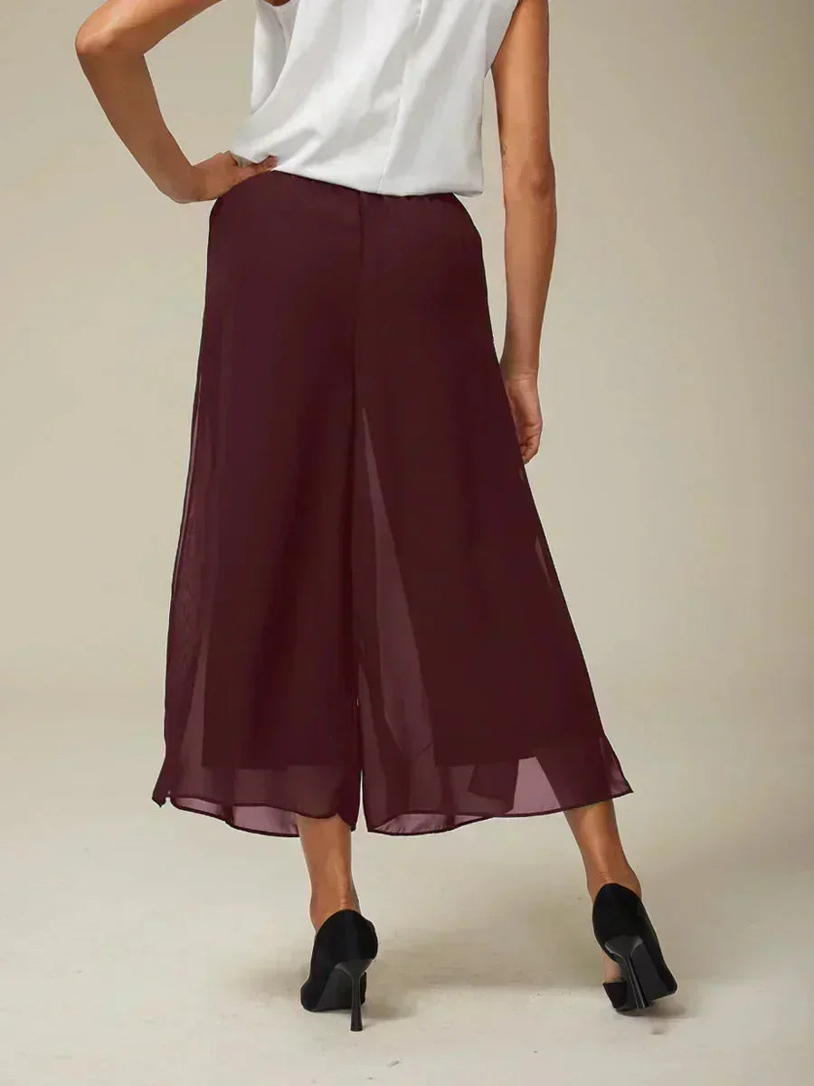 Pantaloni a gamba dritta con lunghezza cropped e sovrapposizione in chiffon