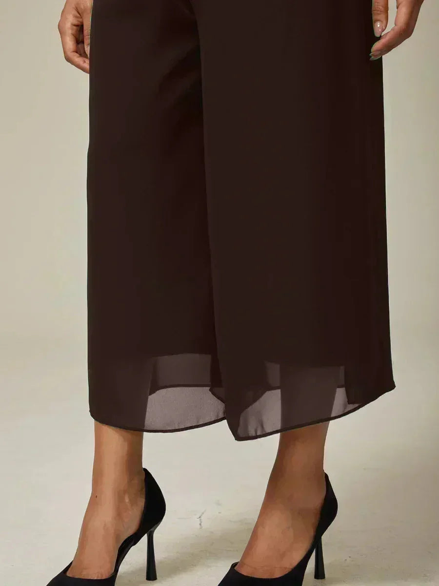 Pantaloni a gamba dritta cropped con sovrapposizione di chiffon