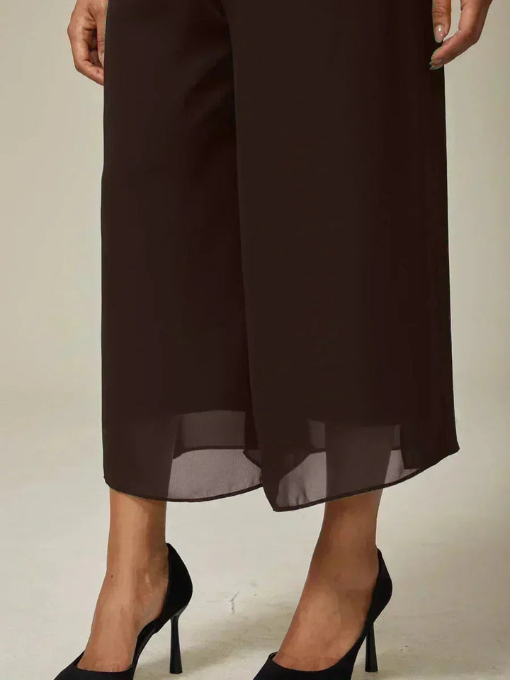 Pantaloni a gamba dritta cropped con sovrapposizione di chiffon