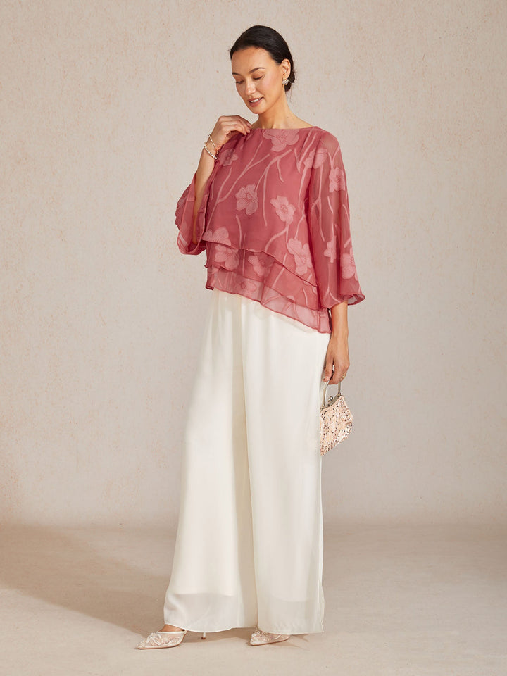 Blusa a Strati in Chiffon con Fiori