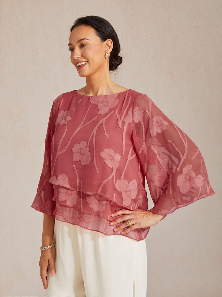 Blusa a Strati in Chiffon con Fiori