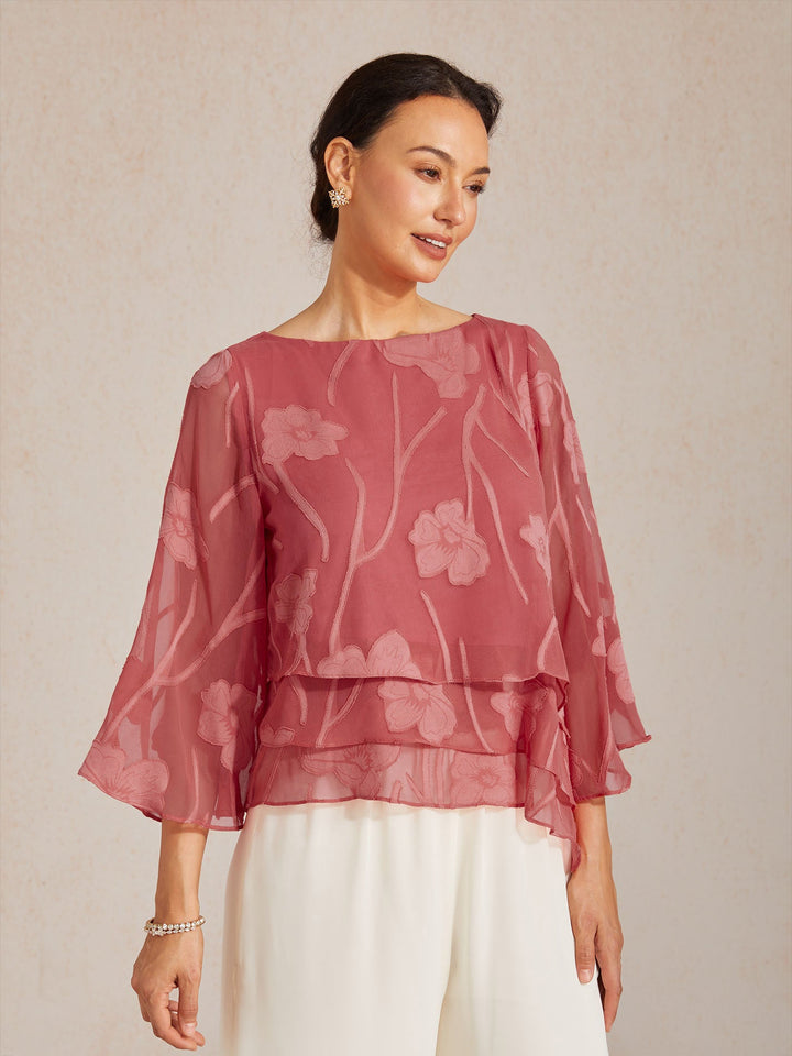 Blusa a Strati in Chiffon con Fiori