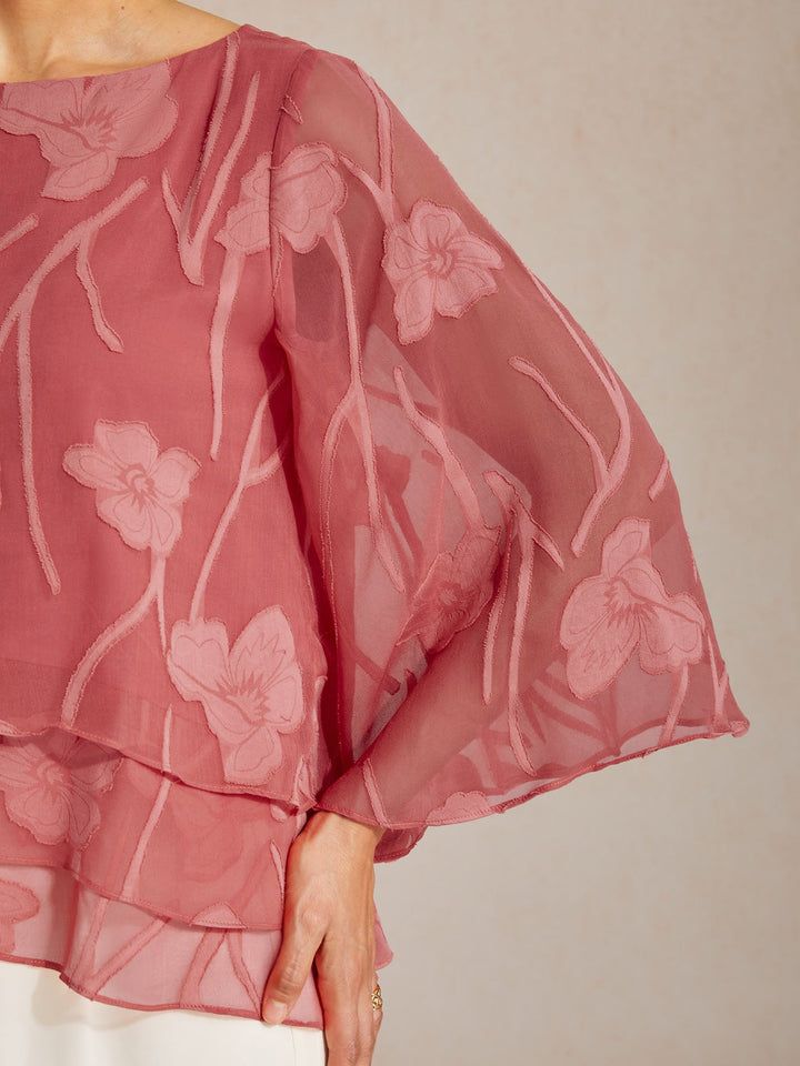 Blusa a Strati in Chiffon con Fiori