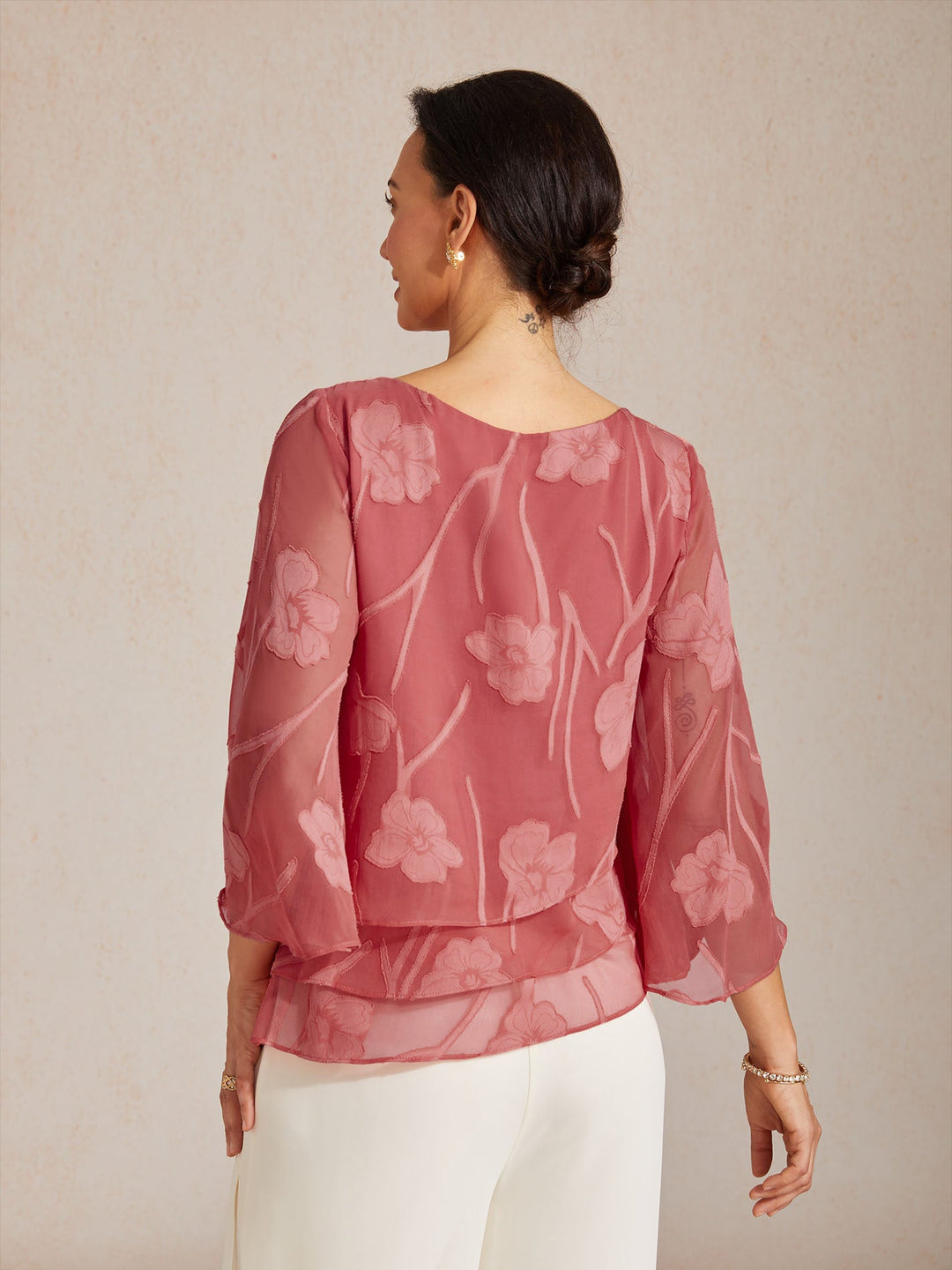 Blusa a Strati in Chiffon con Fiori