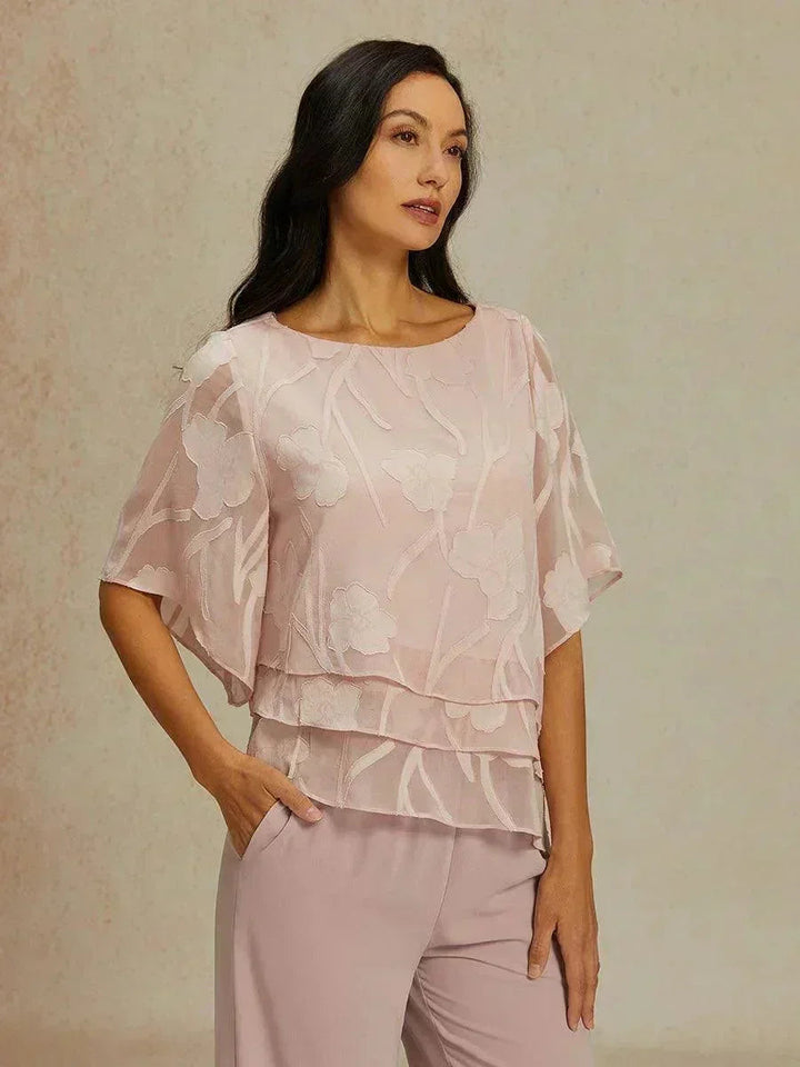 Blusa a Strati in Chiffon con Fiori