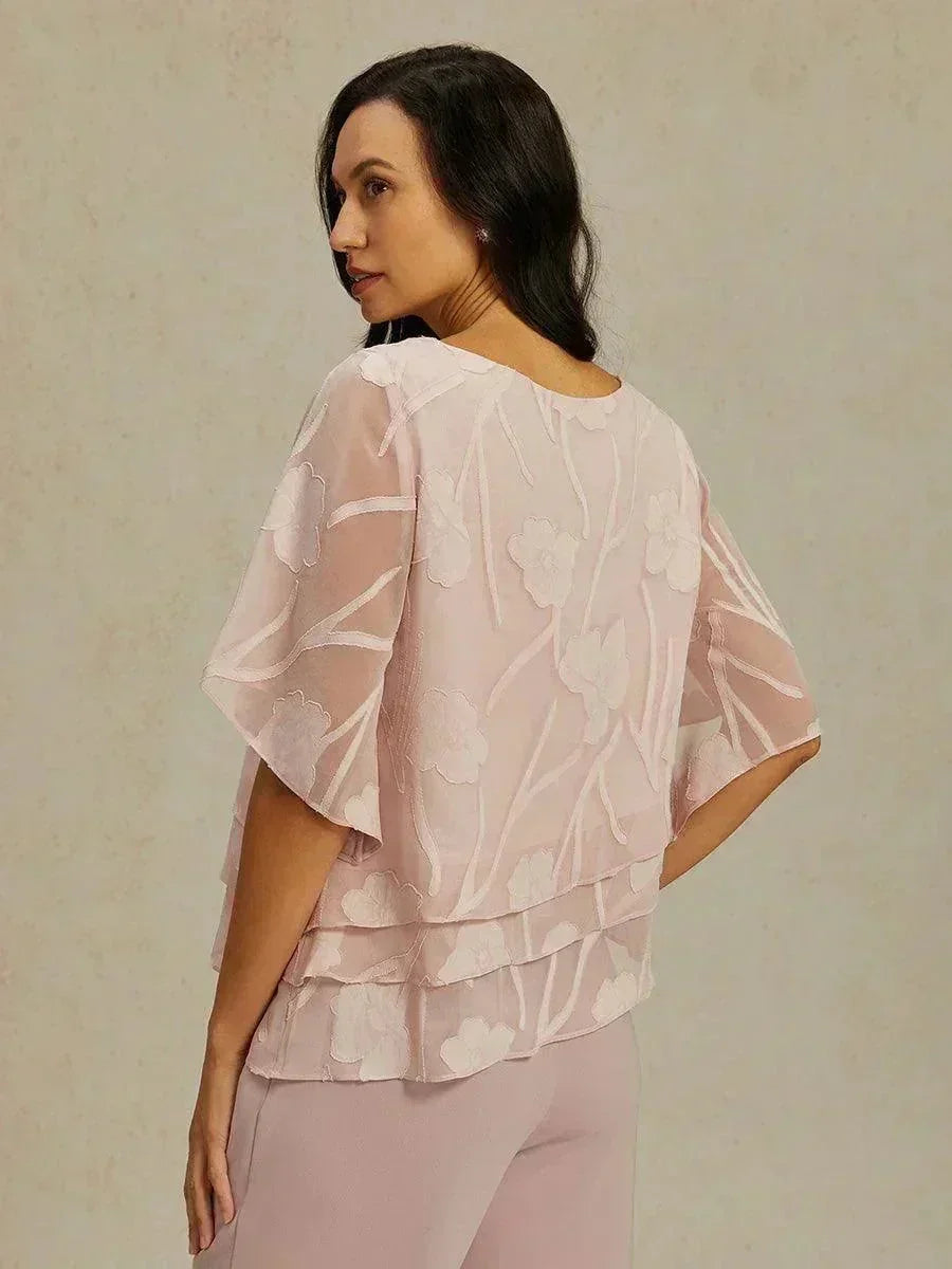 Blusa a Strati in Chiffon con Fiori