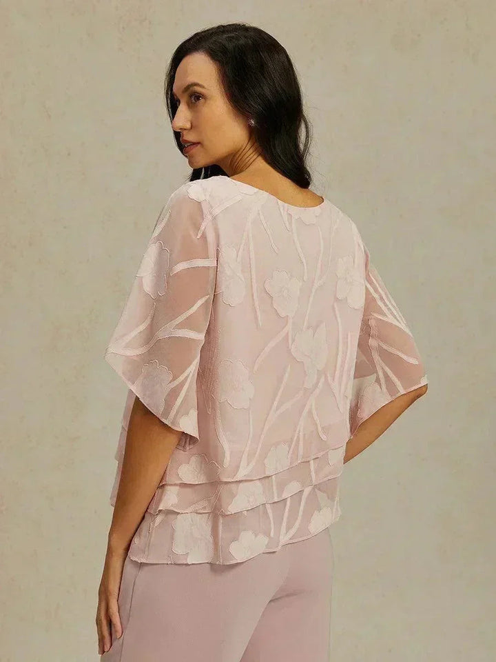 Blusa a Strati in Chiffon con Fiori