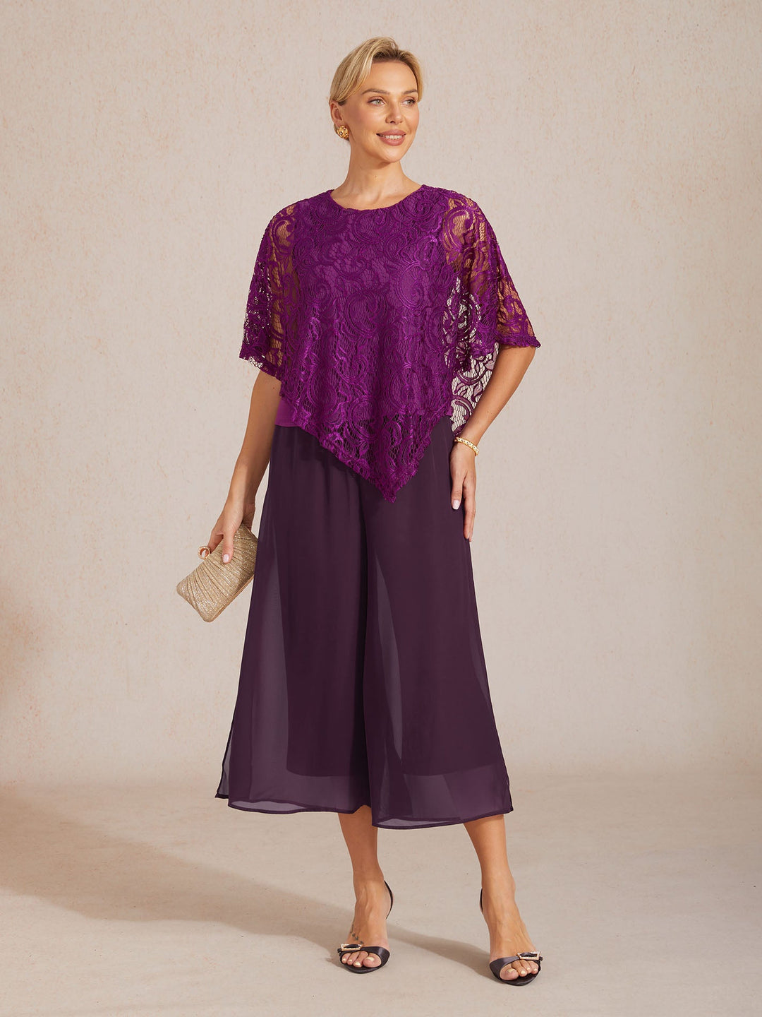 Pantaloni a gamba dritta con lunghezza cropped e sovrapposizione in chiffon