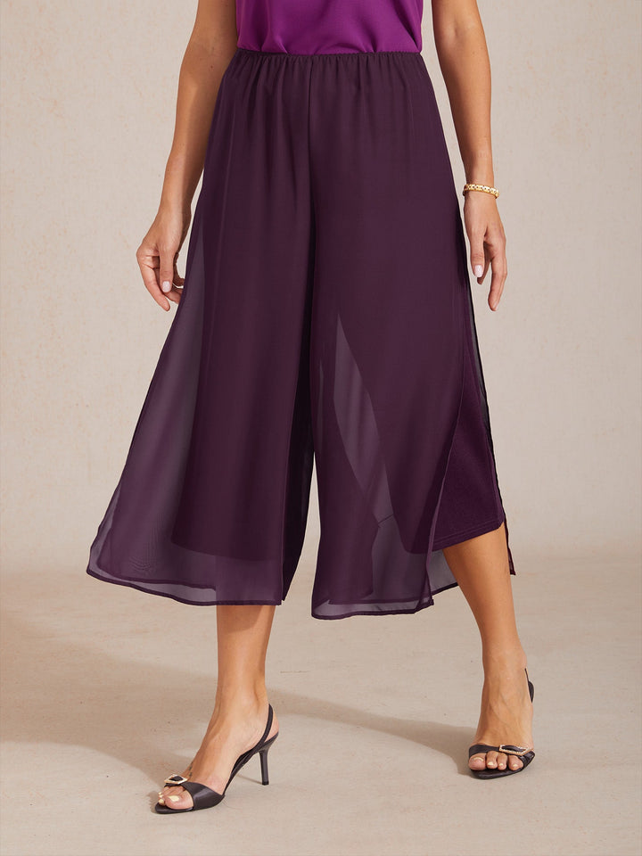 Pantaloni a gamba dritta cropped con sovrapposizione di chiffon