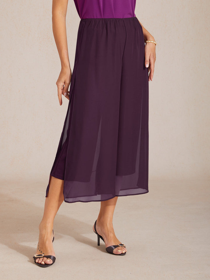 Pantaloni a gamba dritta con lunghezza cropped e sovrapposizione in chiffon