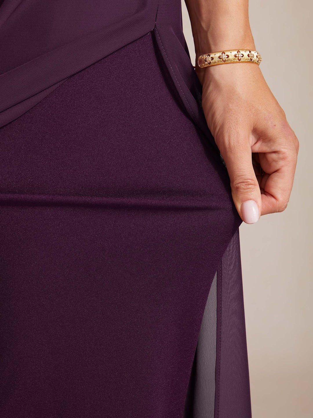 Pantaloni a Gamba Dritta con Sovrapposizione in Chiffon