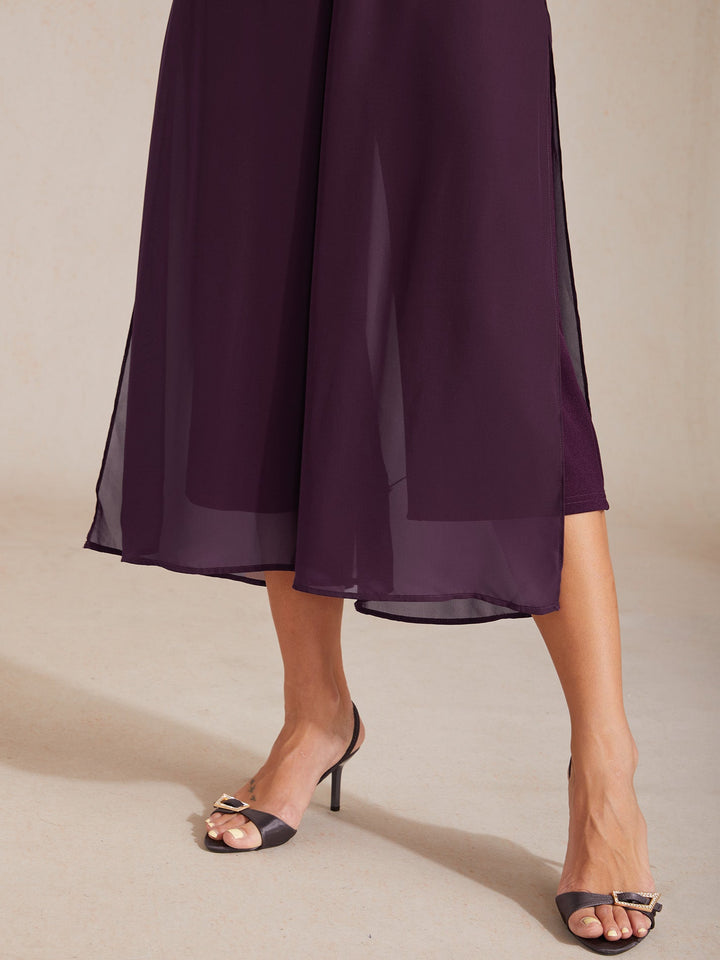 Pantaloni a gamba dritta cropped con sovrapposizione di chiffon