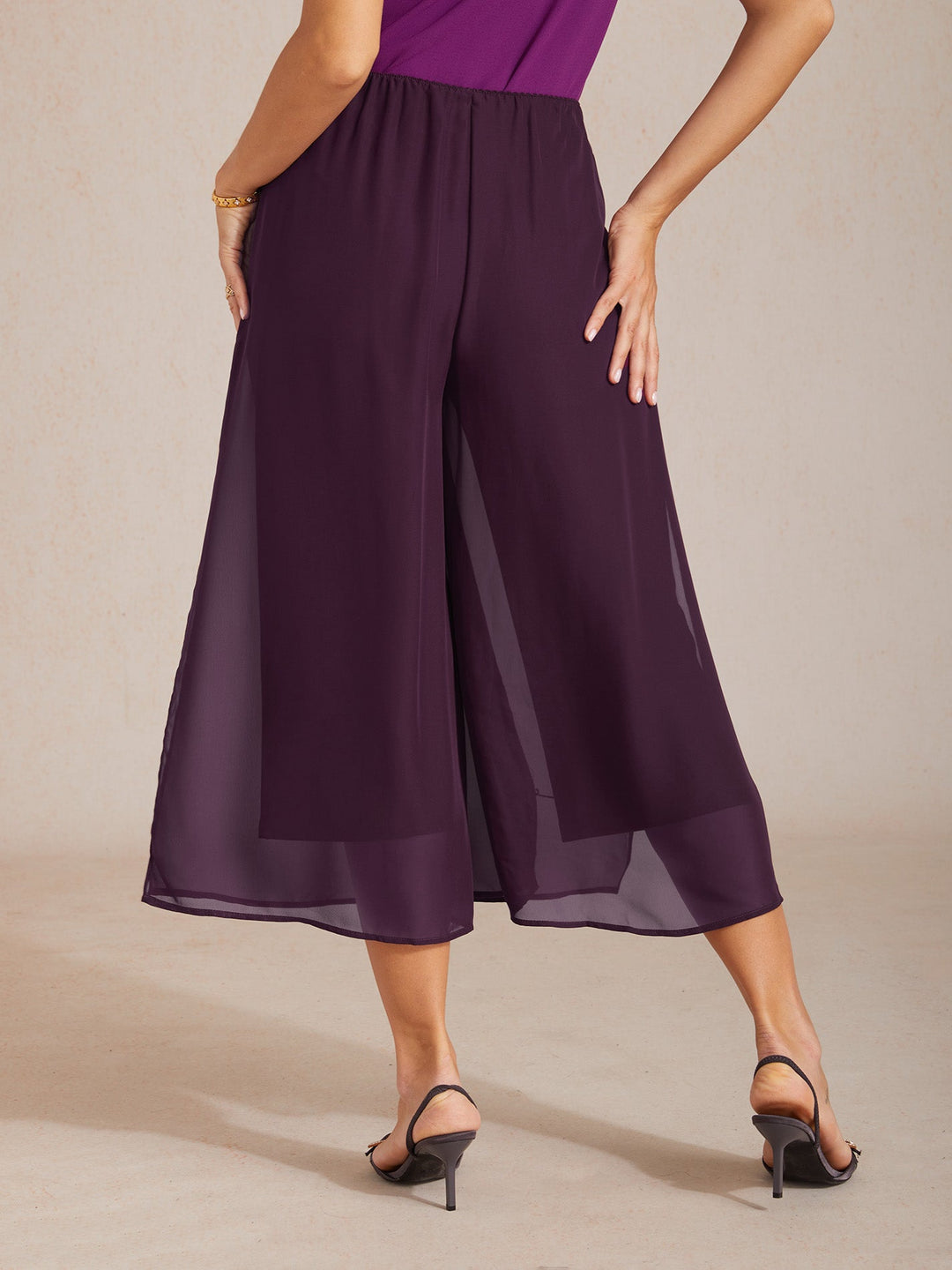 Pantaloni a gamba dritta con lunghezza cropped e sovrapposizione in chiffon
