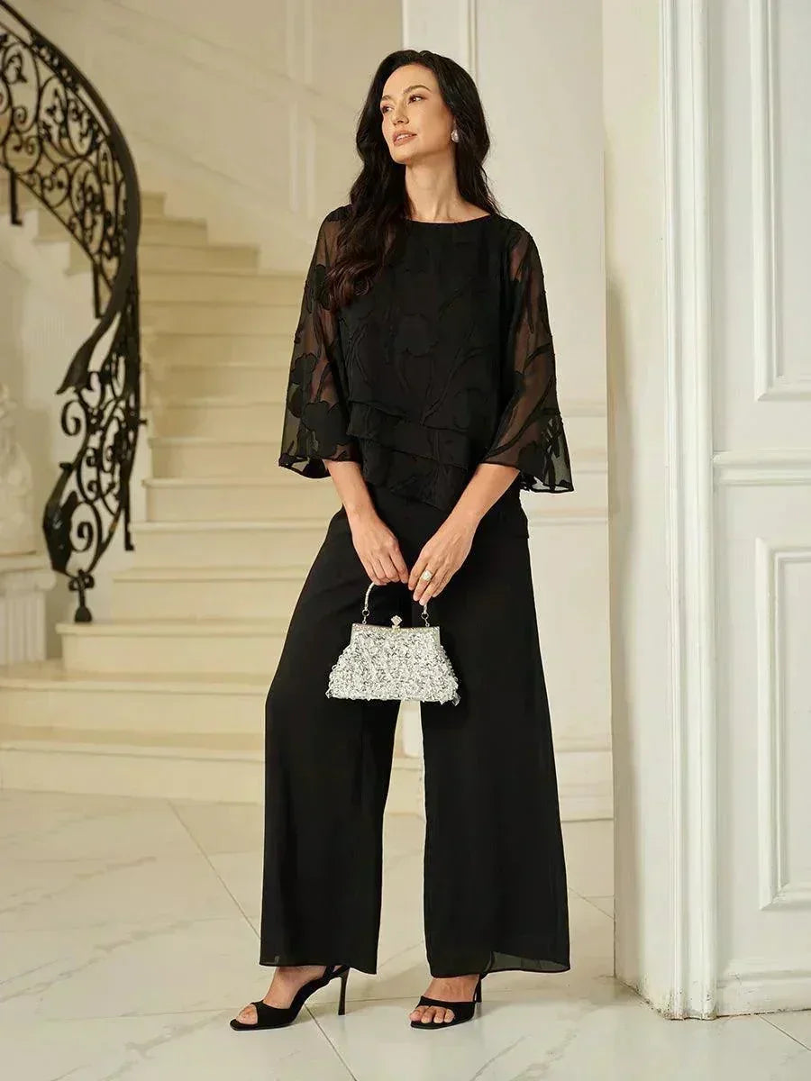 Blusa a Strati in Chiffon con Fiori