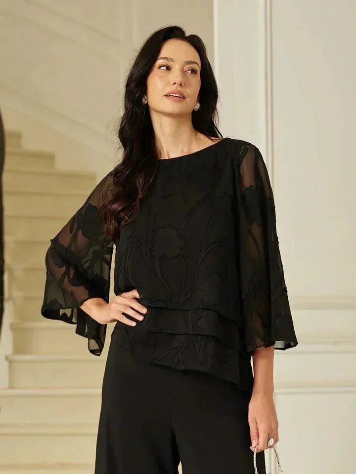 Blusa a Strati in Chiffon con Fiori