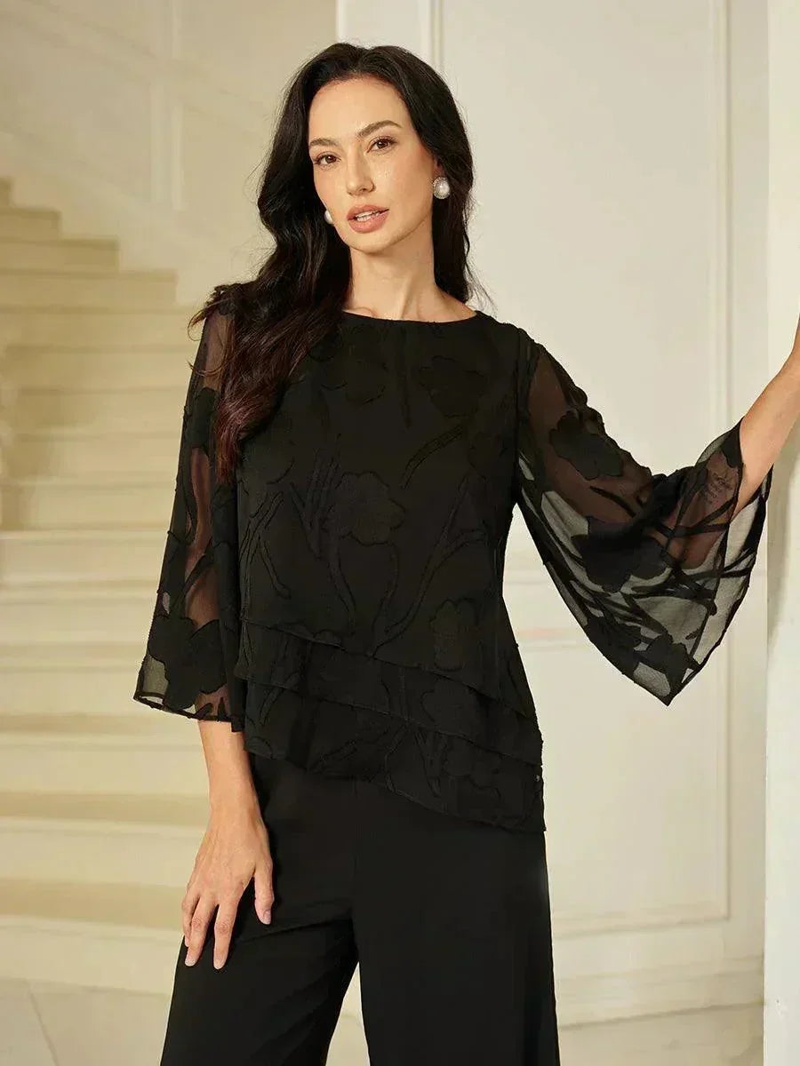 Blusa a Strati in Chiffon con Fiori