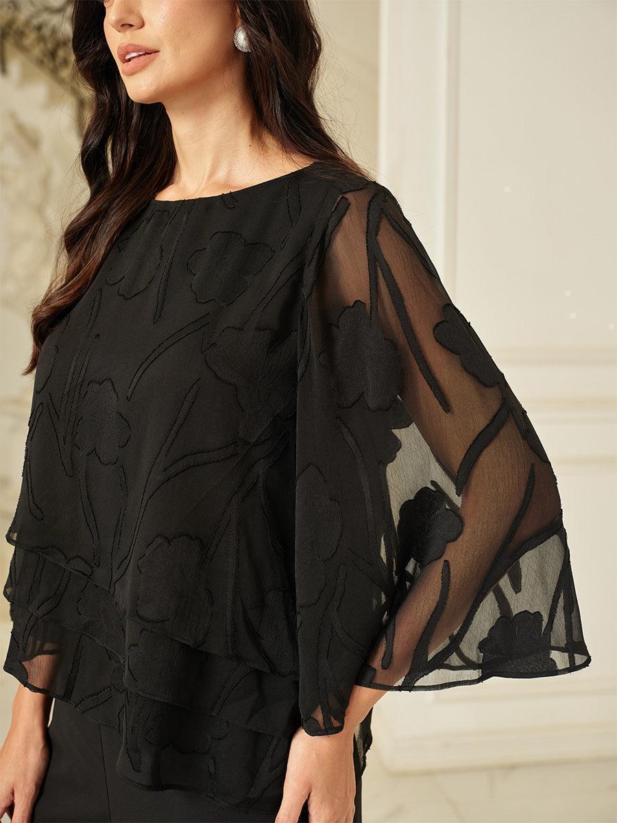 Blusa a Strati in Chiffon con Fiori