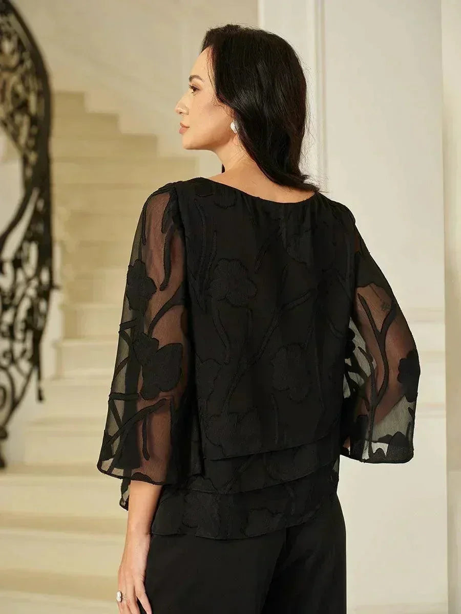 Blusa a Strati in Chiffon con Fiori