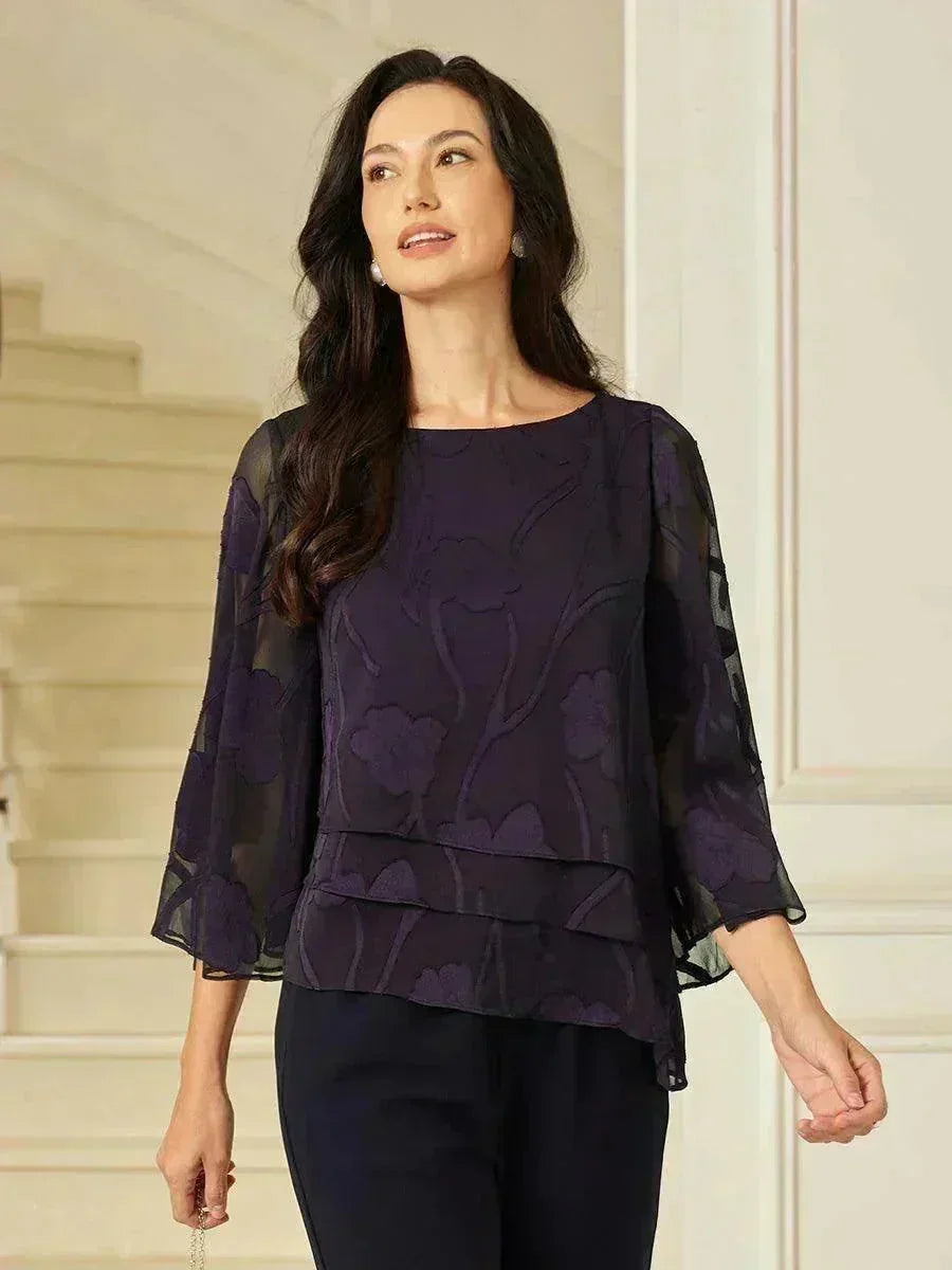 Blusa a Strati in Chiffon con Fiori