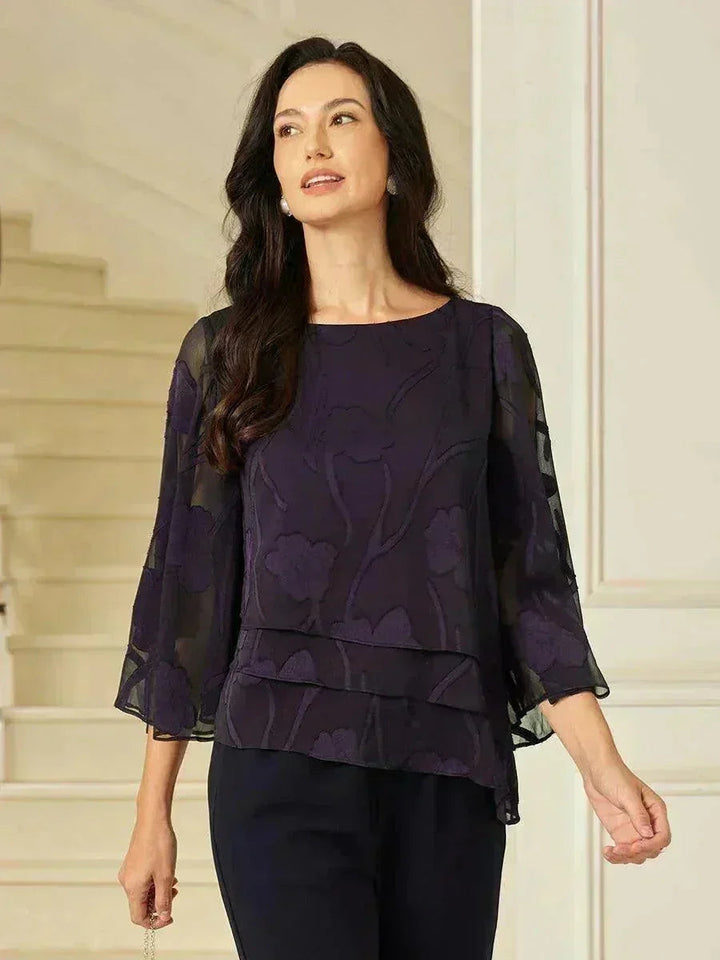 Blusa a Strati in Chiffon con Fiori