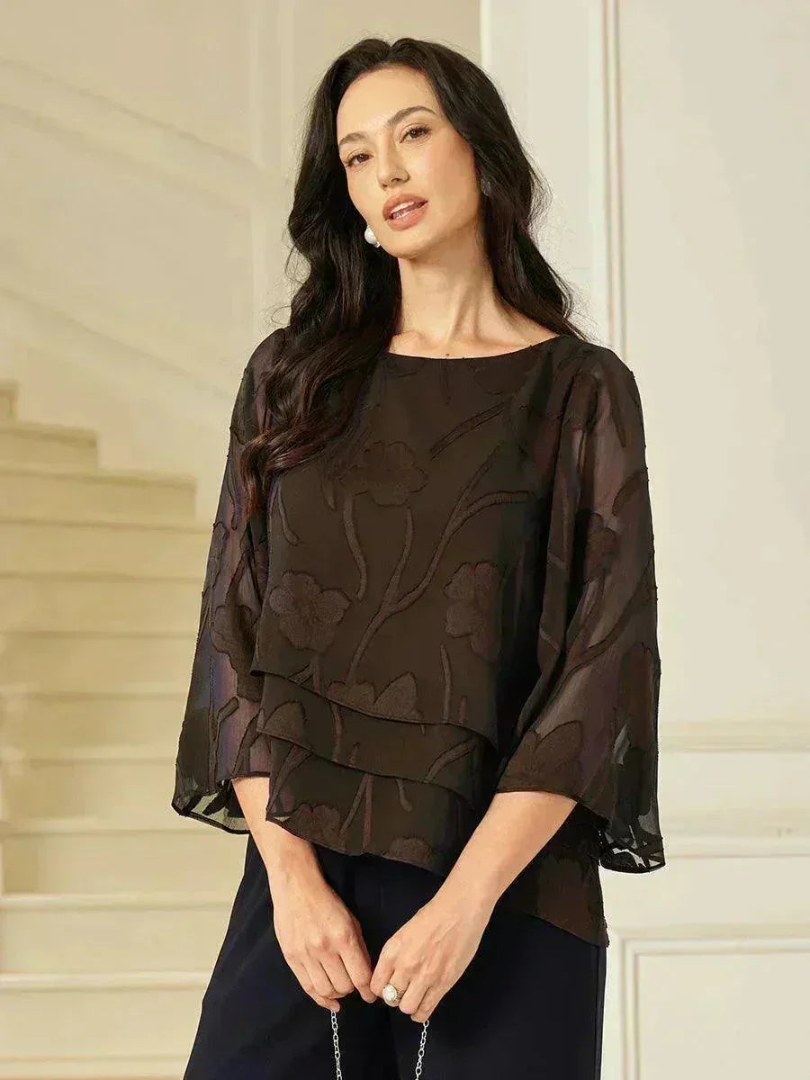 Blusa a Strati in Chiffon con Fiori