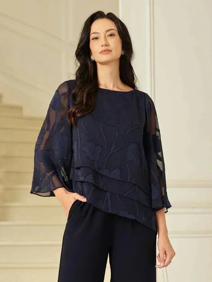 Blusa a Strati in Chiffon con Fiori