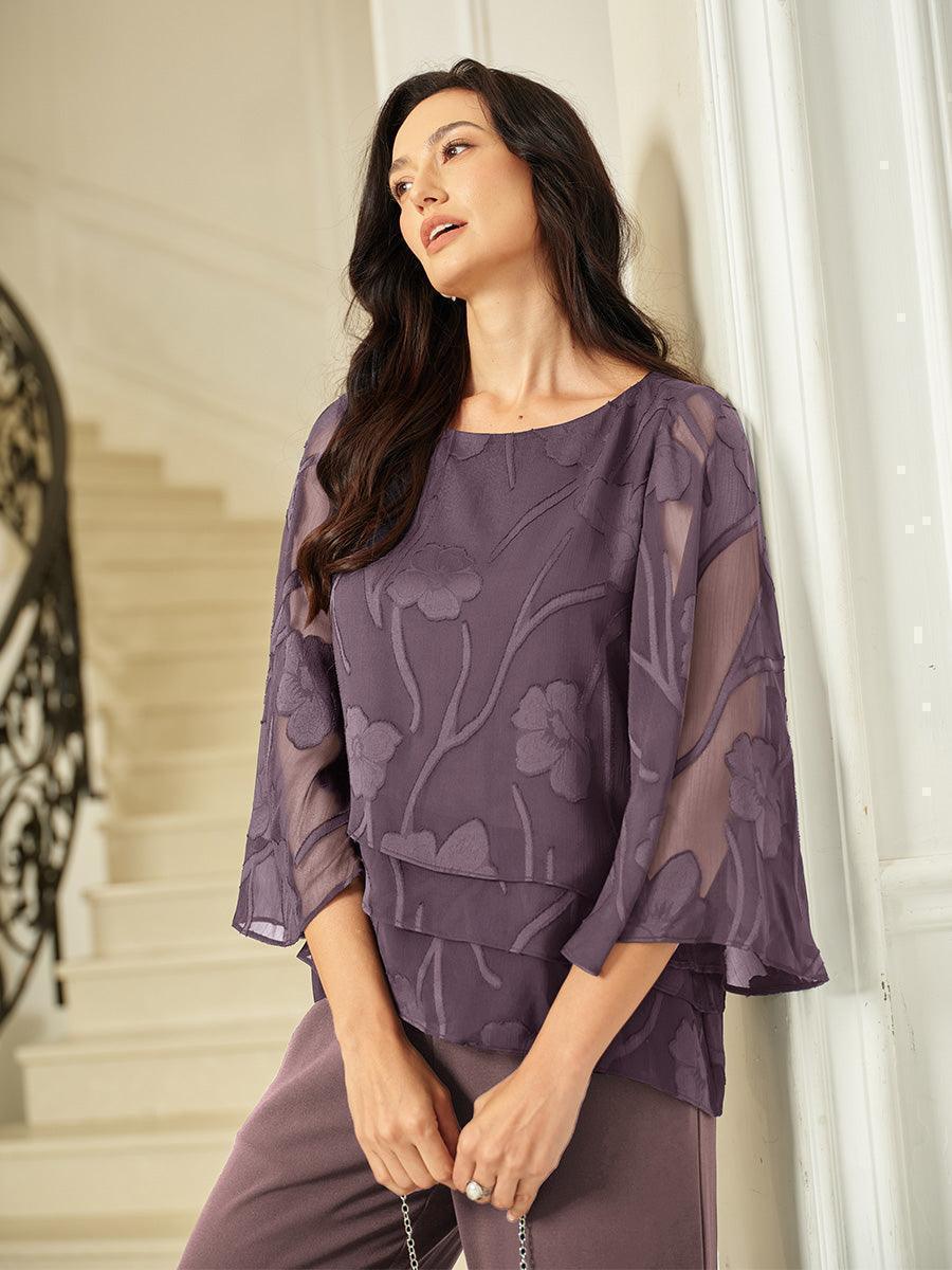 Blusa a Strati in Chiffon con Fiori