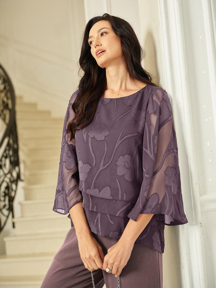 Blusa a Strati in Chiffon con Fiori