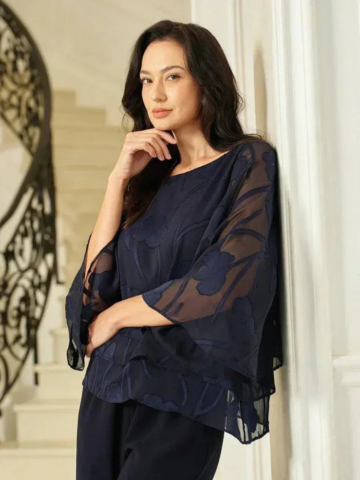 Blusa a Strati in Chiffon con Fiori