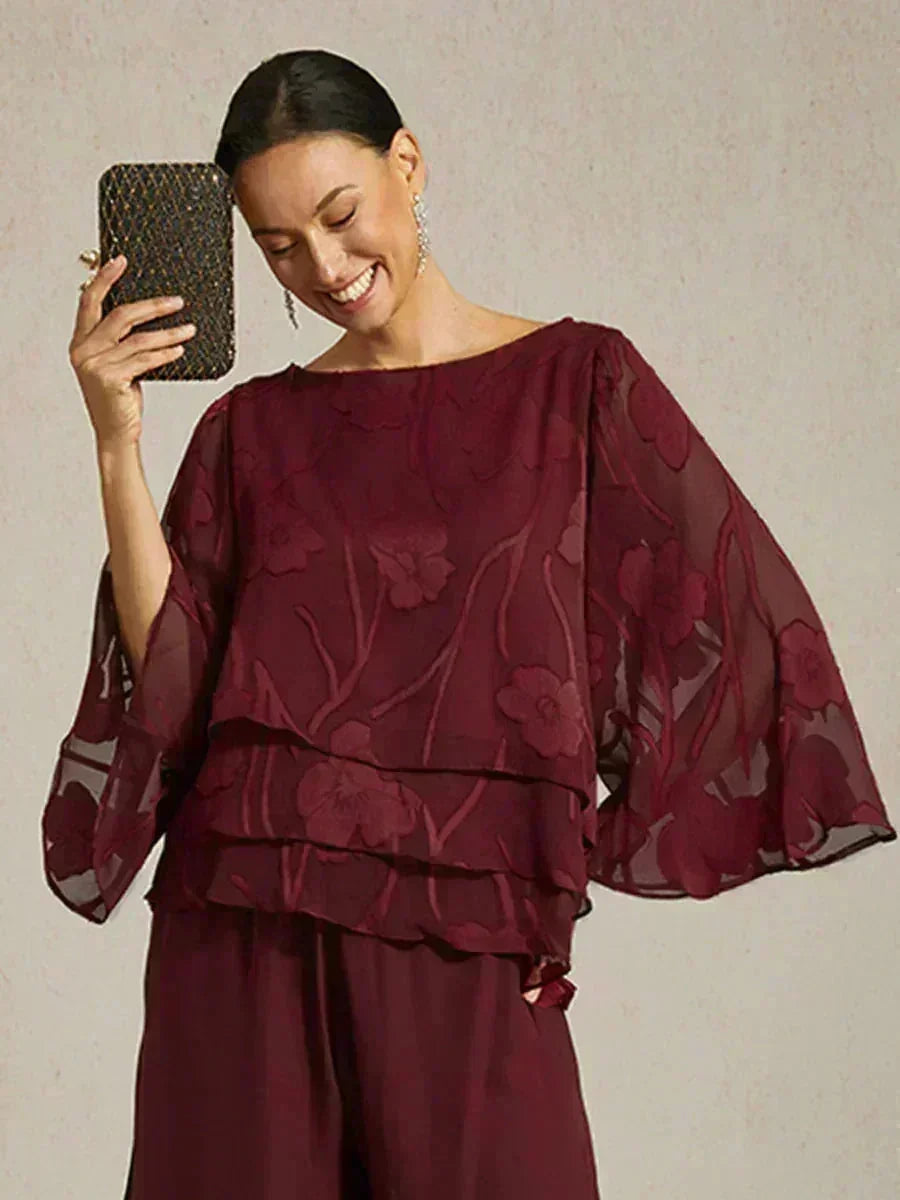 Blusa a Strati in Chiffon con Fiori