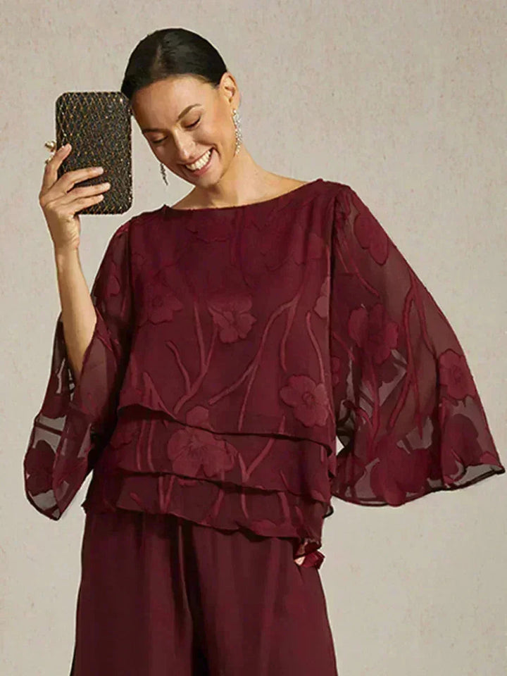Blusa a Strati in Chiffon con Fiori