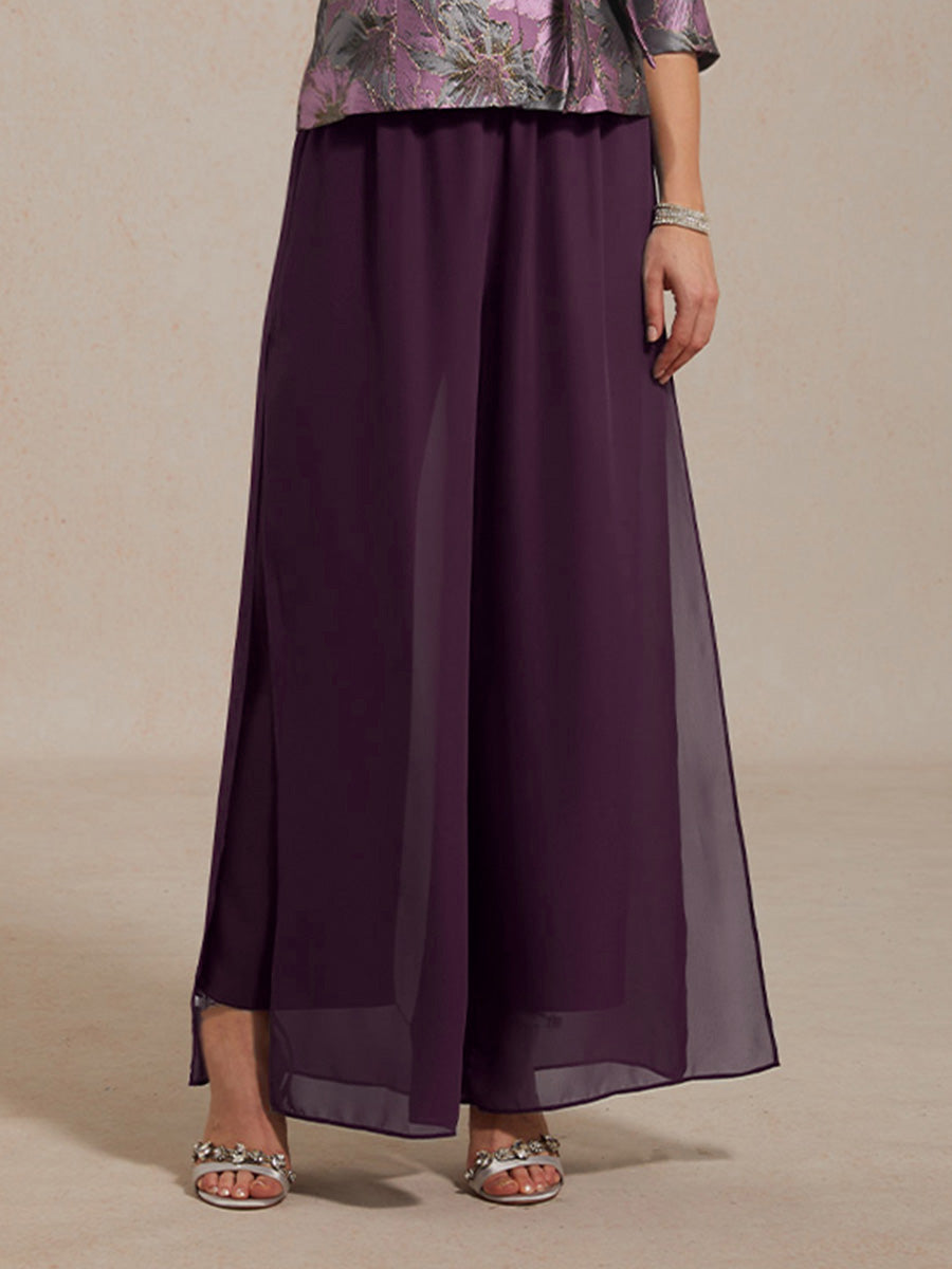 Pantaloni a Gamba Dritta con Sovrapposizione in Chiffon