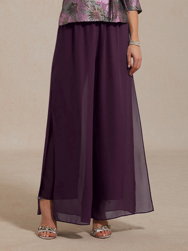 Pantaloni a Gamba Dritta con Sovrapposizione in Chiffon