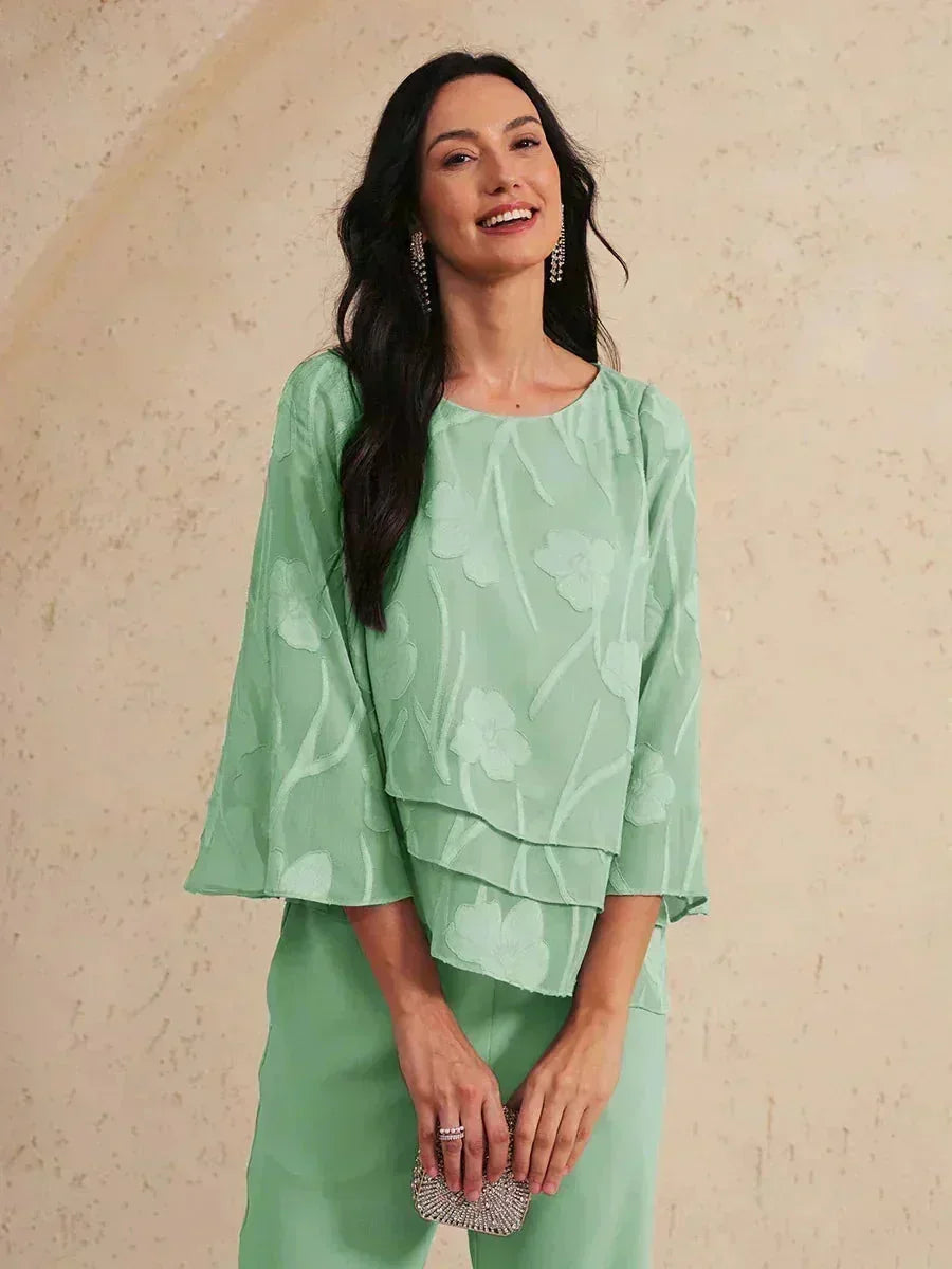 Blusa a Strati in Chiffon con Fiori