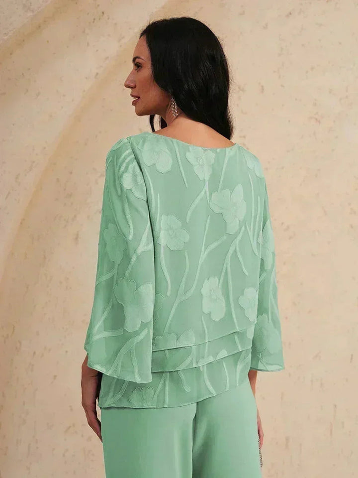 Blusa a Strati in Chiffon con Fiori