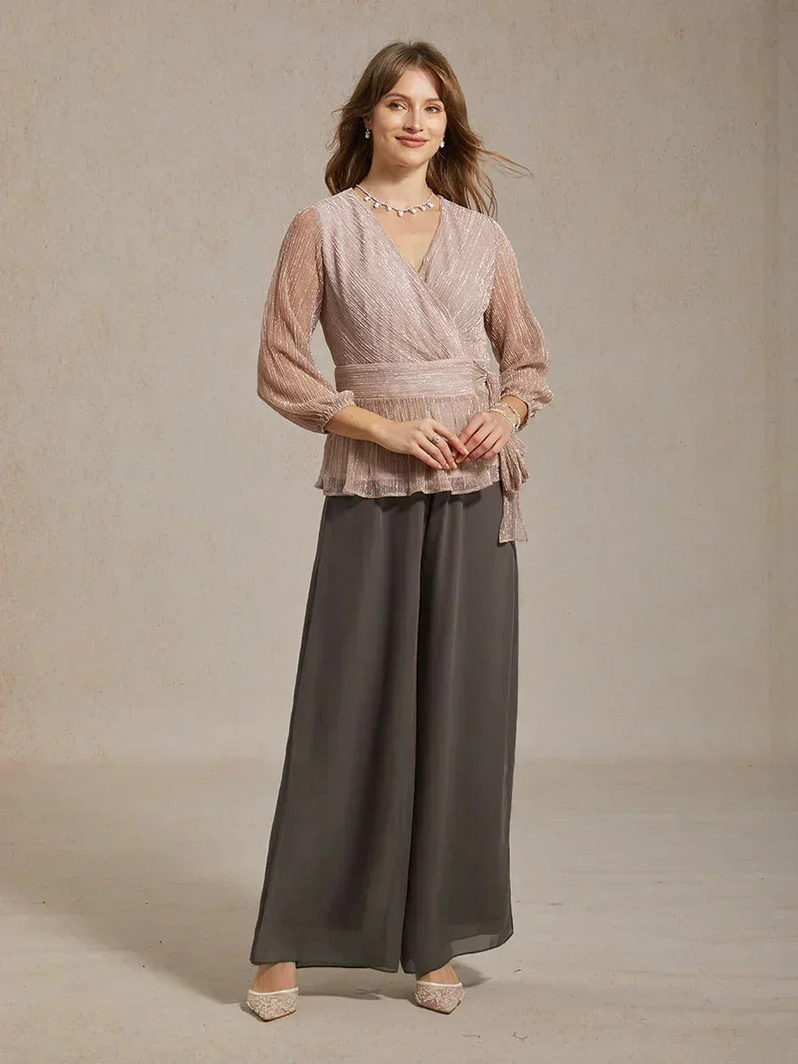 Pantaloni a Gamba Dritta con Sovrapposizione in Chiffon