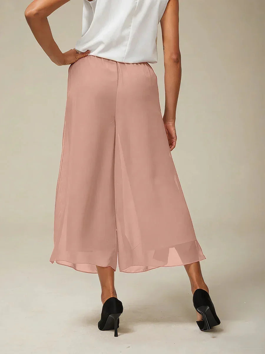 Pantaloni a gamba dritta con lunghezza cropped e sovrapposizione in chiffon
