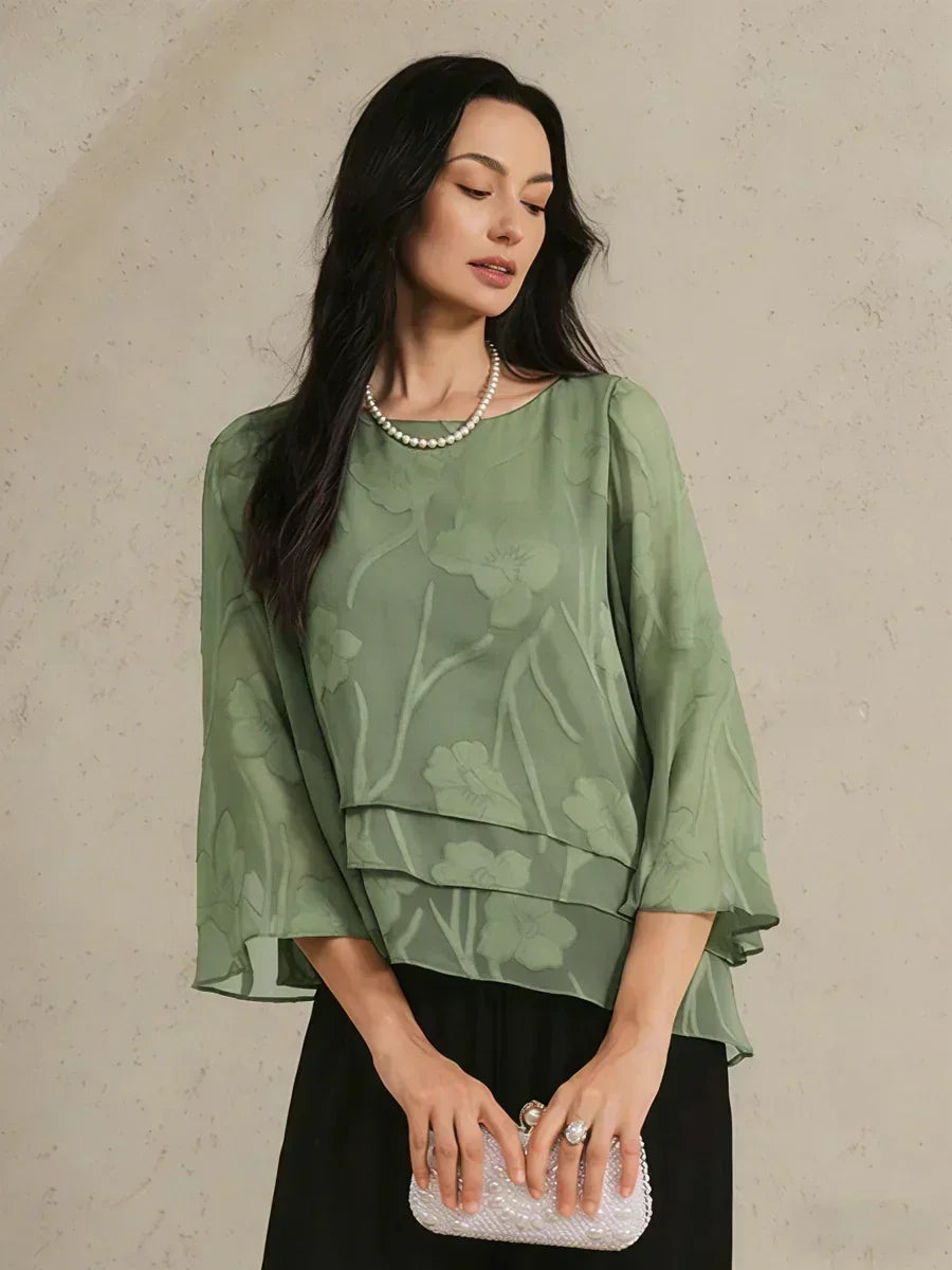 Blusa a Strati in Chiffon con Fiori