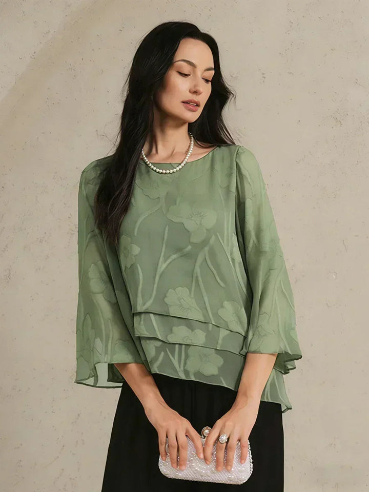 Blusa a Strati in Chiffon con Fiori