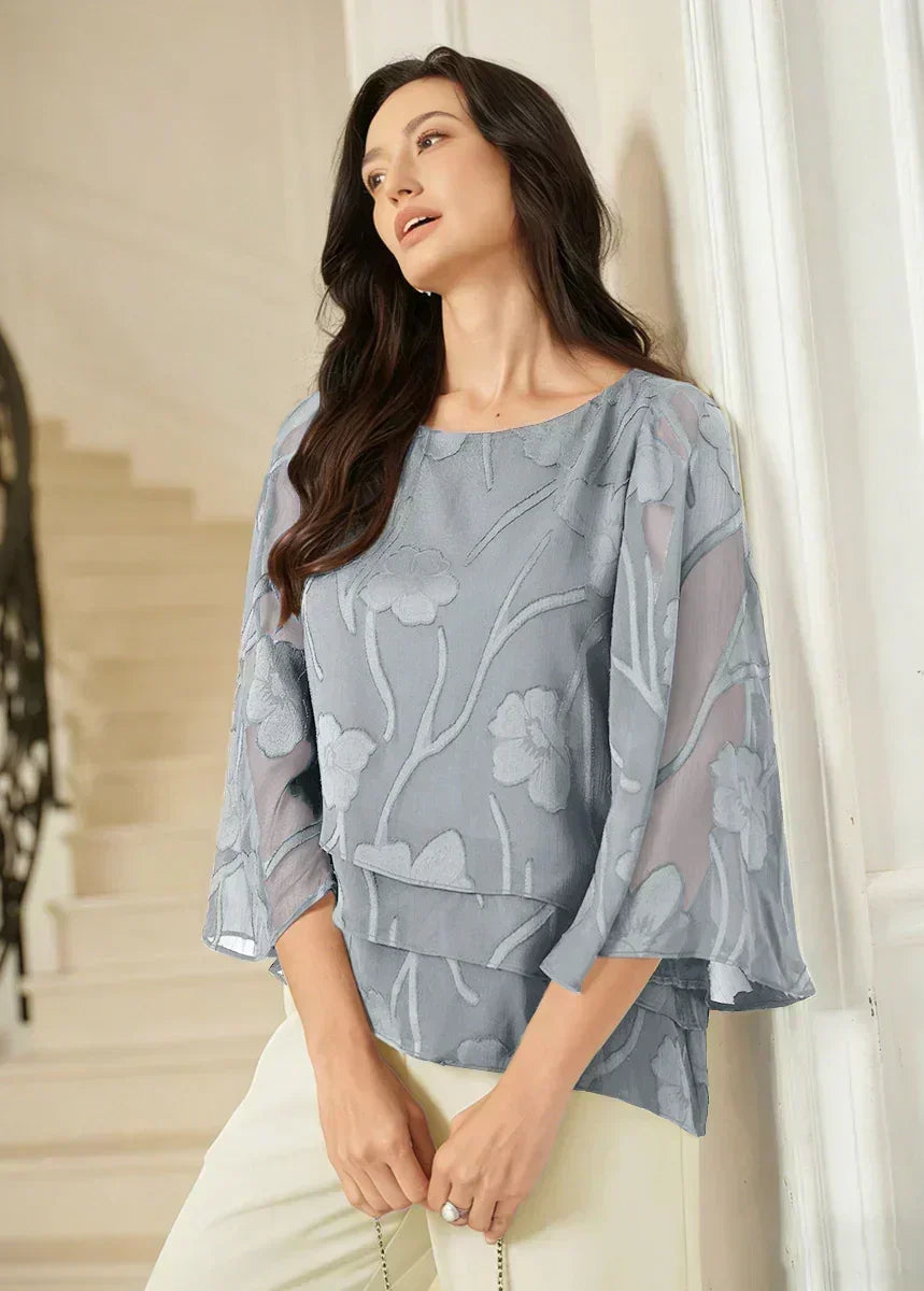 Blusa a Strati in Chiffon con Fiori