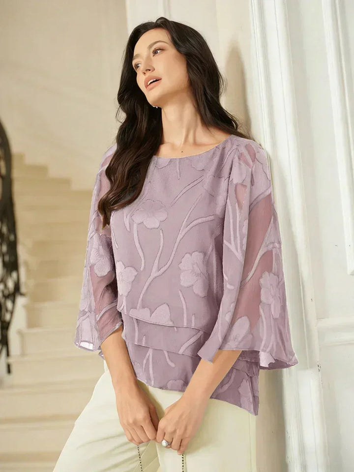Blusa a Strati in Chiffon con Fiori