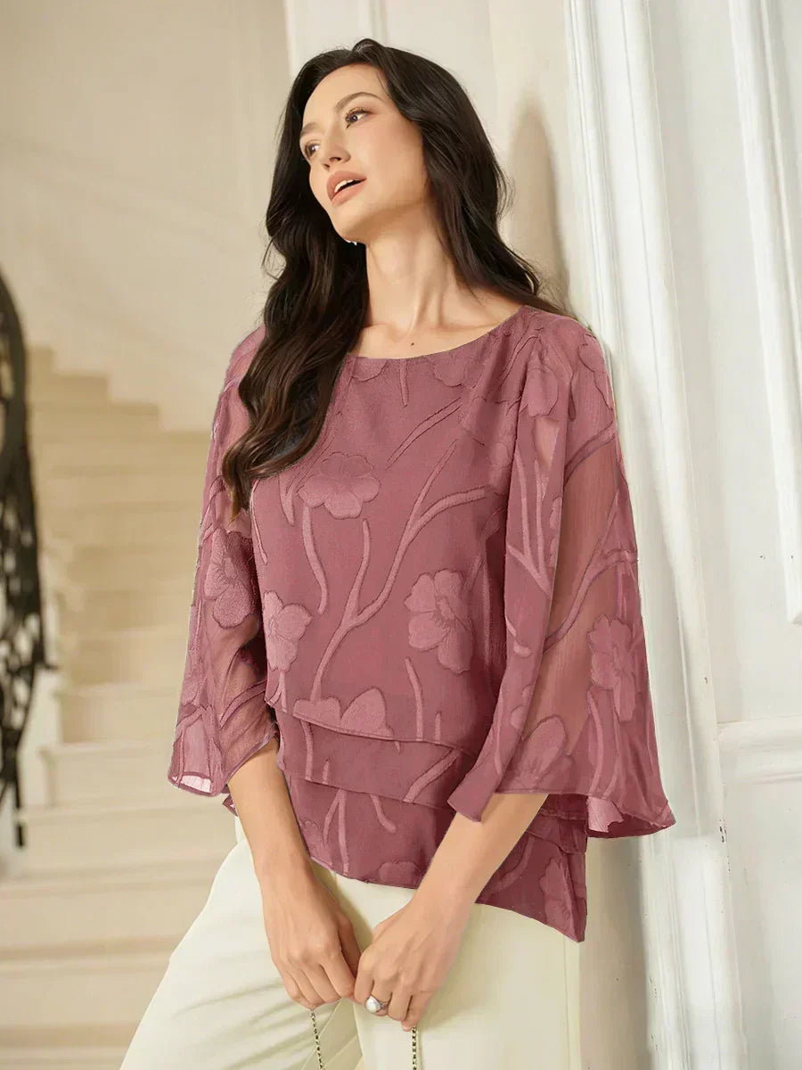 Blusa a Strati in Chiffon con Fiori