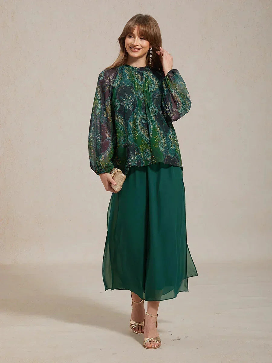Pantaloni a gamba dritta con lunghezza cropped e sovrapposizione in chiffon