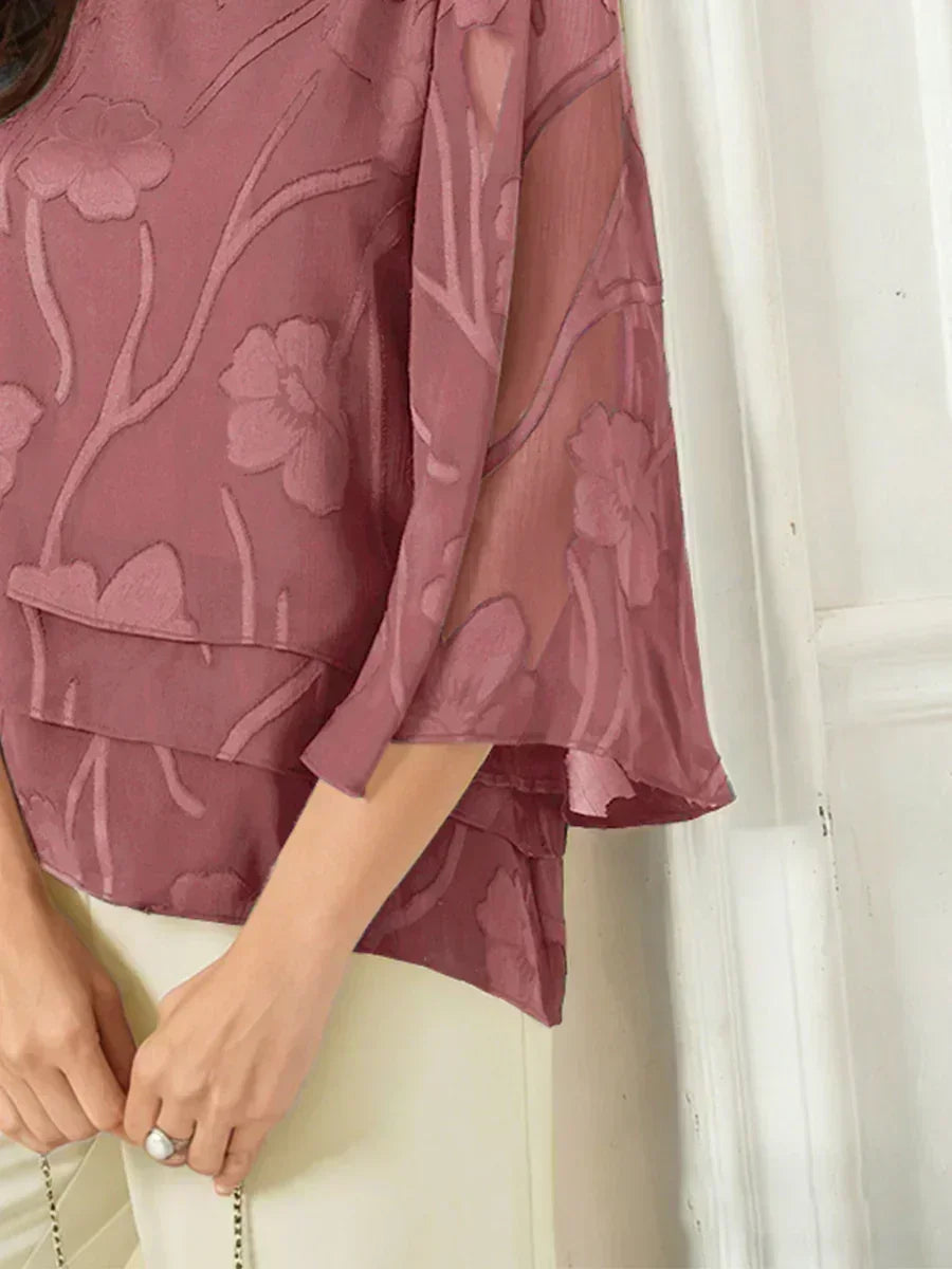 Blusa a Strati in Chiffon con Fiori