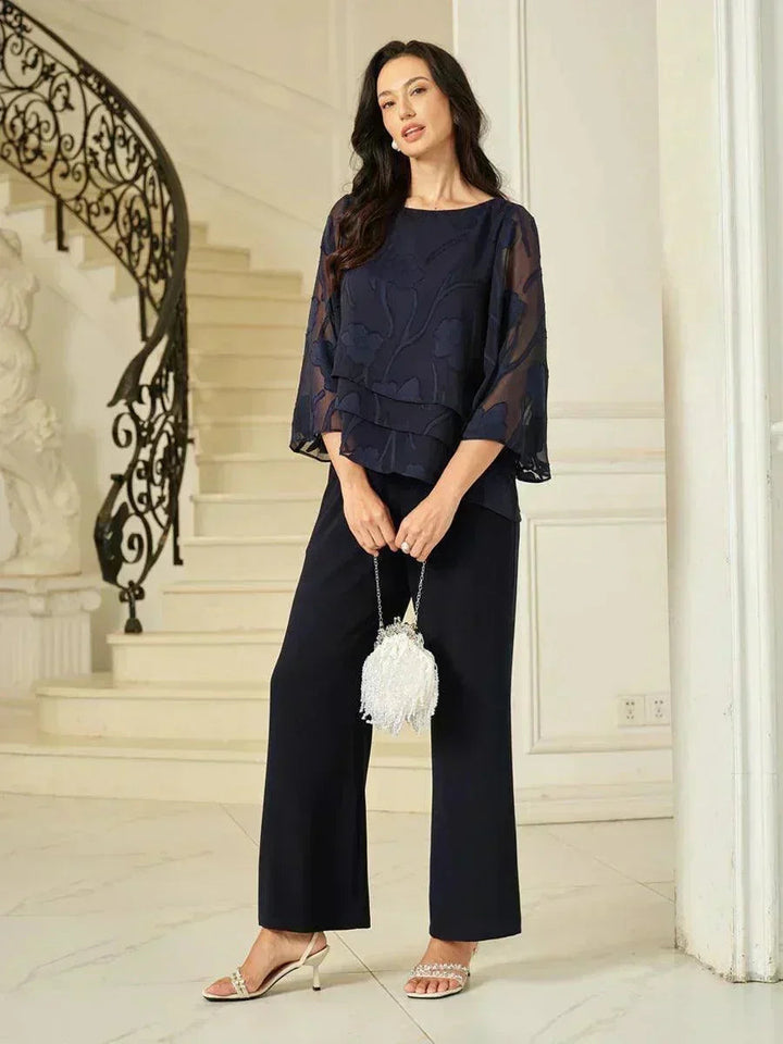 Blusa a Strati in Chiffon con Fiori