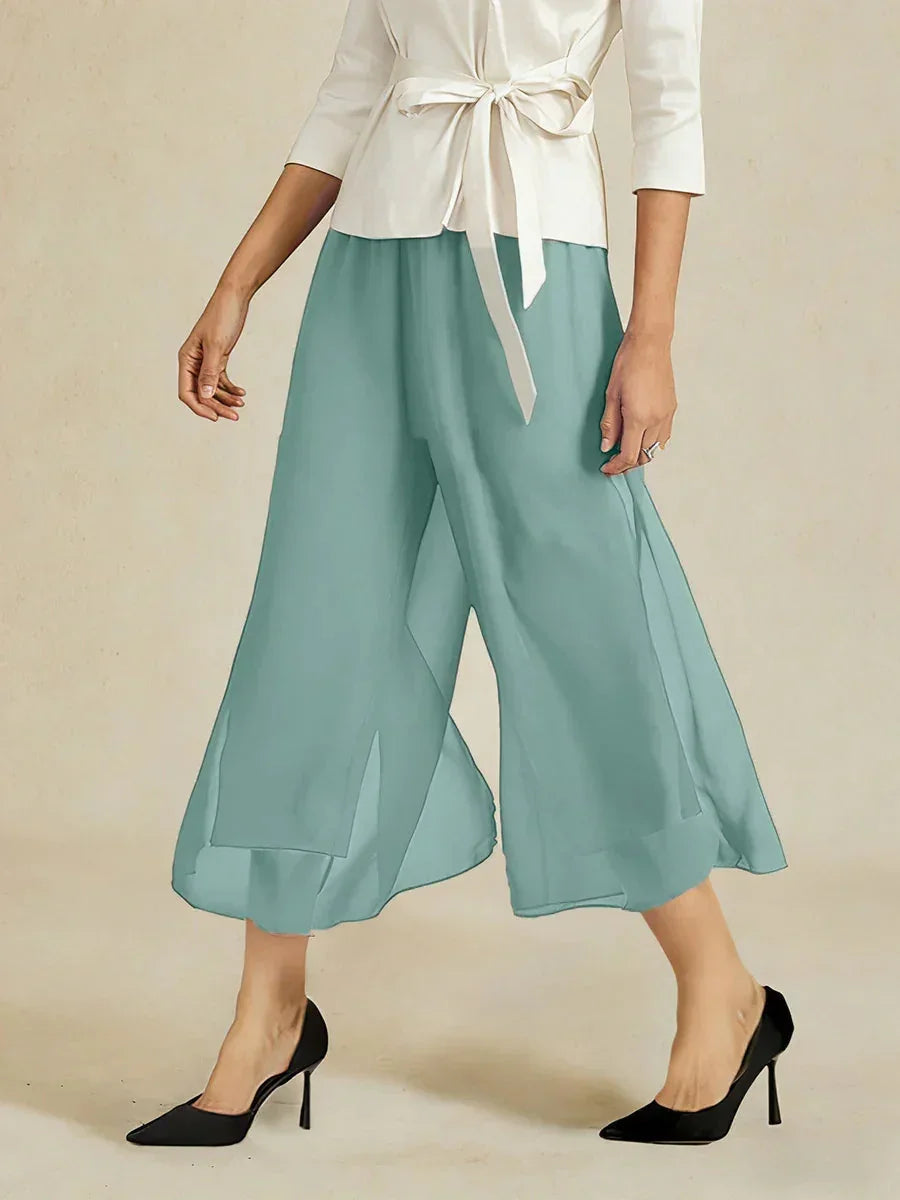 Pantaloni a gamba dritta con lunghezza cropped e sovrapposizione in chiffon