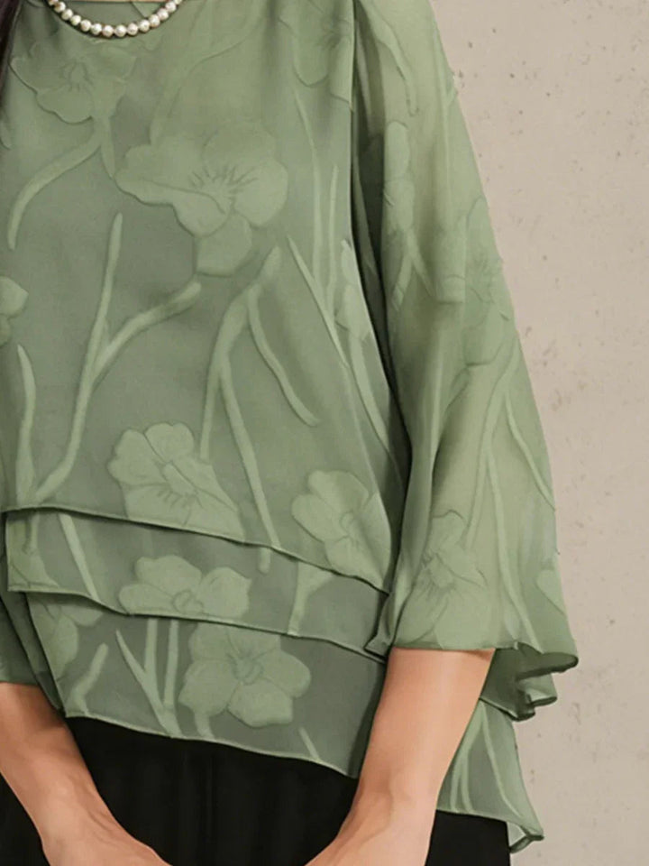 Blusa a Strati in Chiffon con Fiori